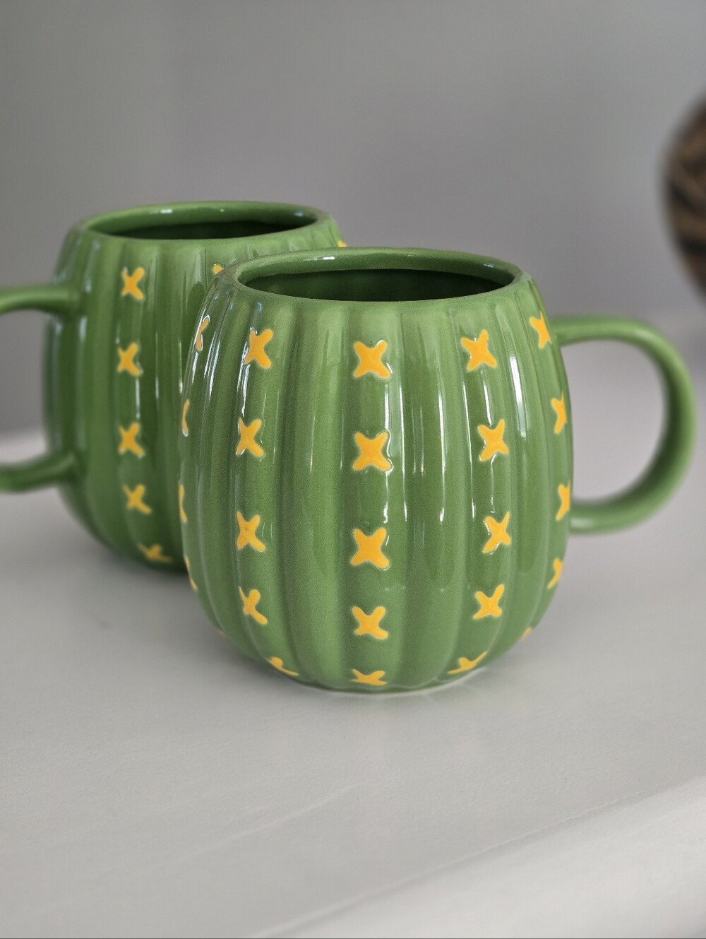 Indigo Green Cactus Ceramic Mugs